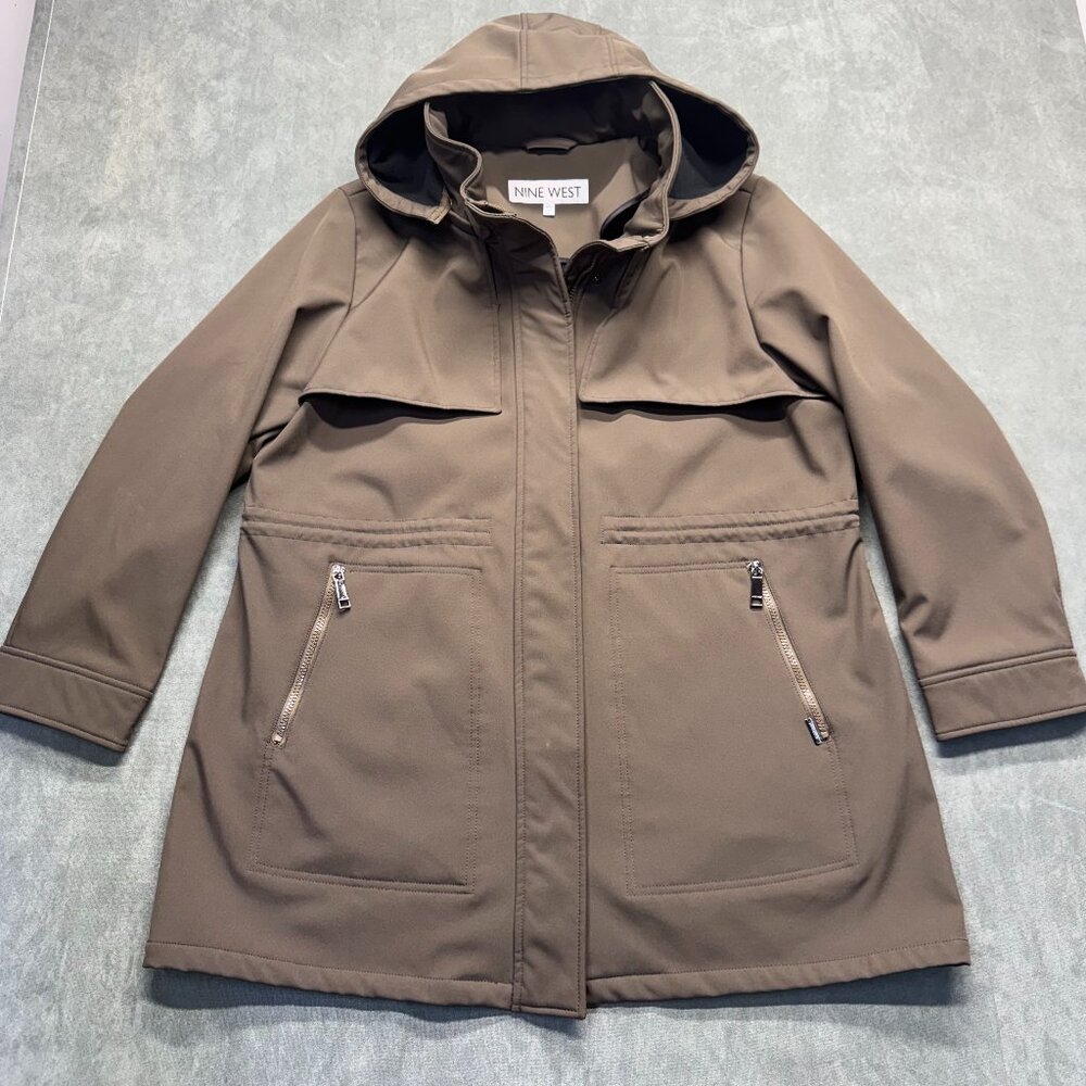 Nine West Fleece Lined Hooded Utility Jacket | Women’s XXL | Taupe/Brown